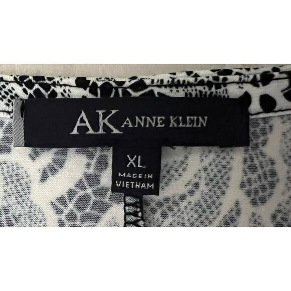 Anne Klein Blouse Top XL Gathered Sleeve Floral Black White Polyester Spandex - Picture 8 of 9